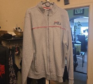 Fila Heather Gray Track Jacket with Red Detail